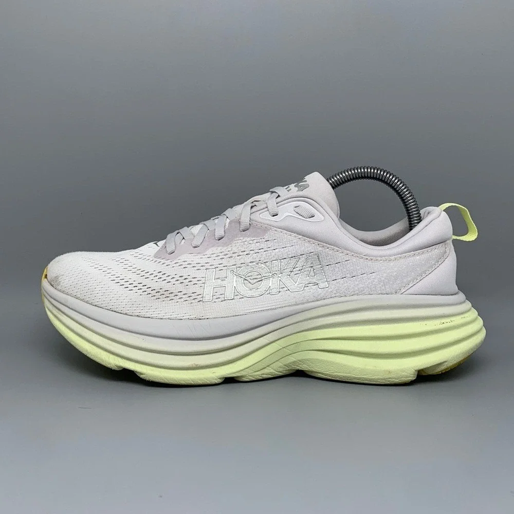 HOKA One Bondi 8 White Yellow Running Shoes Women's Sz 9.5 B
